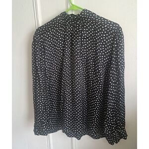 Zara womens Xl Hi Neck Polka Dot Black White Popover Loose Fit Shirt Top